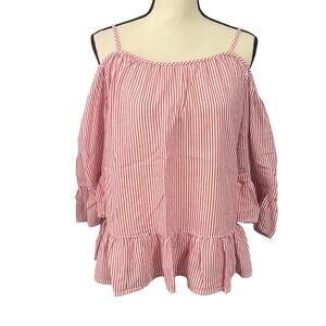 Beach Lunch Lounge Women's Red White Lexi Stripe Ruffle Sleeve Festival Blouse S